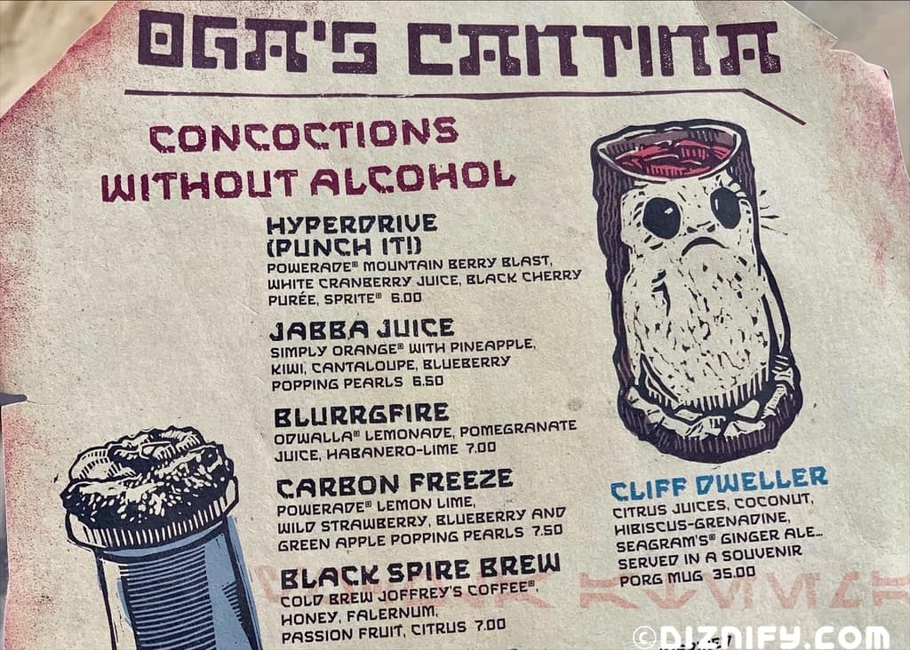 oga's cantina menu lists jabba juice