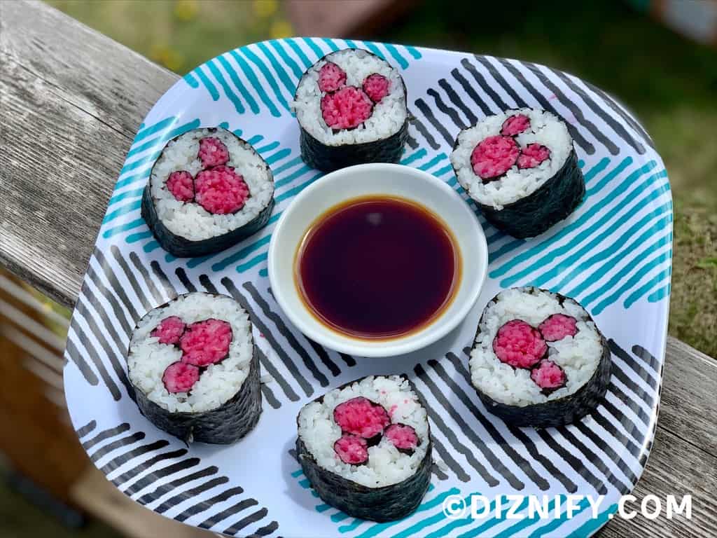 disney style sushi rolls on plate